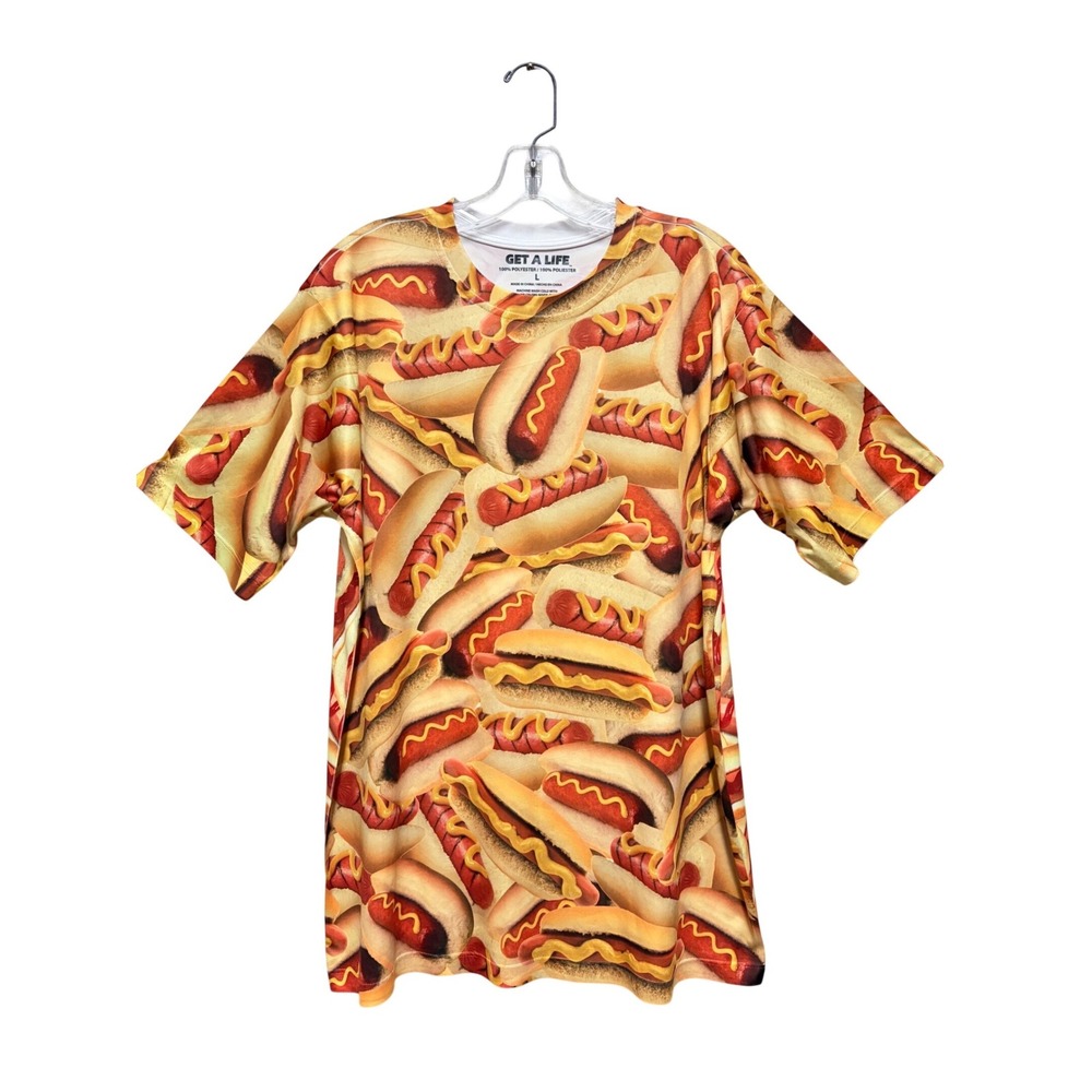 Get A Life Mens Hot Dog All Over Print Graphic T-Shirt Mustard Food Novelty L